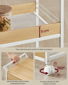 Carro de almacenamiento de baño VASAGLE con cajón superior Carro utilitario rodante de 3 niveles con carros de barra de mesa Carro rodante - Product Image 6