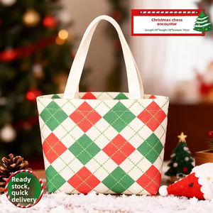 Sac cadeau de Noël, petit sac fourre-tout, sac en toile pour la veille de Noël, sac à motifs géométriques pour la maternelle, sac écologique réutilisable pliable - Product Image 1