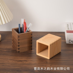Beech Wood <b>Pen</b> Holder 8x8x10cm Square Office Desk Organizer Storage <b>Box</b> For Stationery - Product Image 2
