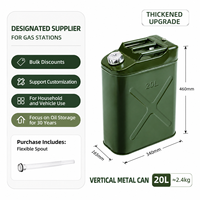 Bidon métallique vertical 20L épaissi pour carburant, essence, avec bouchon et bec verseur en aluminium, pour véhicule d'urgence