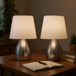 Juego de Lámparas de Mesa Modernas DB Teamo, Pantalla de Vidrio Plateada de 11'', Luz LED Cálida para Dormitorios, Estudio, Decoración del Hogar - Product Image 2