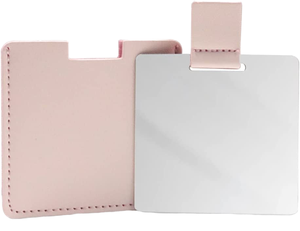 Compact Single Personalized <b>Square</b> Silver Stainless Steel Cosmetic <b>Mirror</b> Unbreakable PU Leather Case Handheld Travel Makeup - Product Image 1