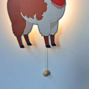 Decoración de pared de madera de Alpaca, luz de pared LED para guardería, interruptor de cable de tracción con pilas <span class=keywords><strong>AA</strong></span>, luz nocturna de diseño Animal para niños - Product Image 5