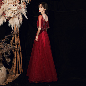 Red Long Wedding Dress A-Line Chiffon With Beading Sweetheart Neckline Vintage Style For Bride Spring Engagement Gown - Product Image 4