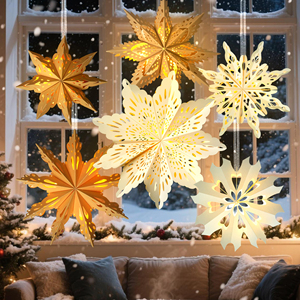 12 Piezas de Faroles de Papel con Forma de Copo de Nieve Navideños, Faroles de Papel en 3D con Forma de Estrella para Colgar en Navidad, Decoración para Fiestas de Año Nuevo - Product Image 4