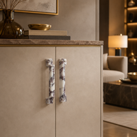 Poignée de meuble en marbre Calacatta Viola de Turquie Weivibe Stone, à long manche, à facettes polygonales, de forme géométrique, pour meubles de luxe