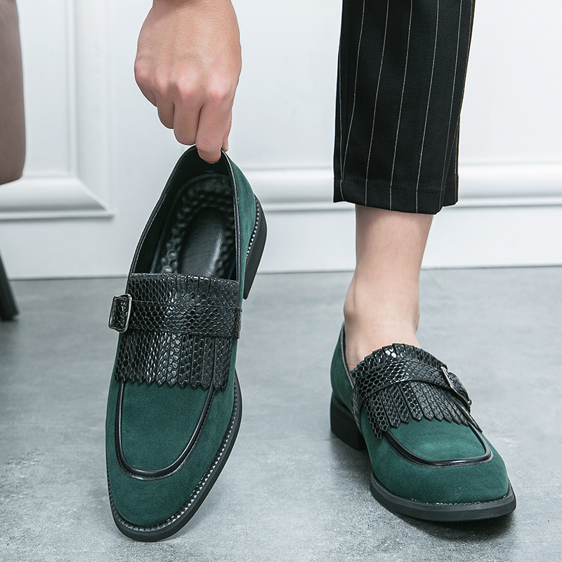 Fonleader Green Suede Leather Dress Shoes For Men