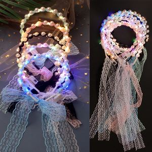 Velo luminoso Net Red Luminous Yarn Super Fairy Ribbon Bow <span class=keywords><strong>LED</strong></span> Light con luminoso con perla Warm Light Small Veil - Product Image 2