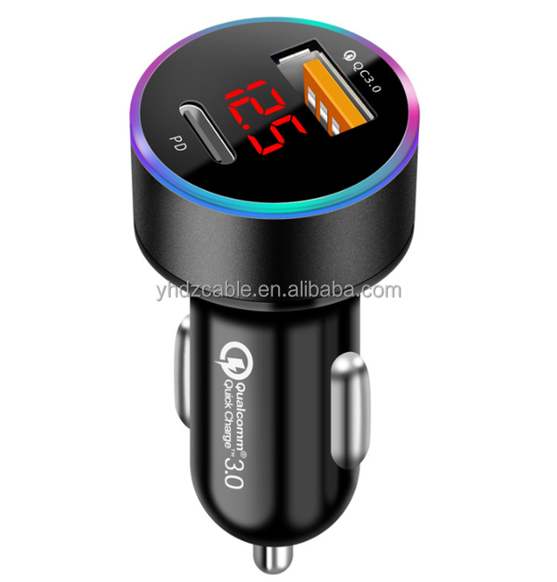 Manufacturer Digital Display Car Charger Multi-functional Charger QC3.0 USB-C Universal Charger for Car
