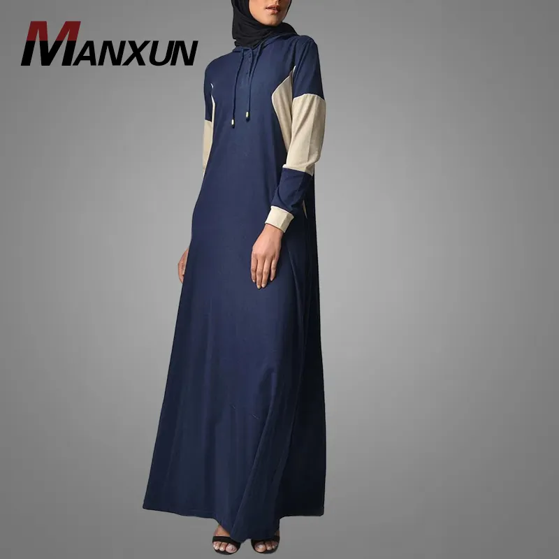 Phổ Biến Thời Trang Thoải Mái Màu Hải Quân Jersey Abaya Muslimah Phụ Nữ Hồi Giáo Quần Áo Thể Thao Phong Cách Maxi Dress