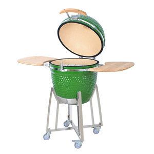 Grill Kamado de camping extérieur, fabriqué en usine OEM, 28 pouces, ovale en céramique émaillée de porcelaine luxueuse, avec chariot en acier inoxydable - Product Image 2