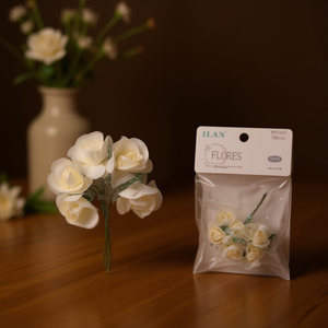 Rose di Carta Bianche Ilan Flores 78mm 5 Pezzi per Decorazione - Product Image 3