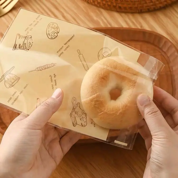 卸売プラスチックベーカリーパン包装袋クッキードーナツパッキング用自己粘着性透明セロハンバッグ