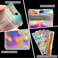 Sacs d'emballage holographiques thermoscellables pour la conservation des aliments, avec face transparente et dos en feuille d'aluminium, pochettes refermables à fermeture éclair pour stylos