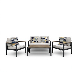 Ensemble de canapés d'extérieur en aluminium de haute qualité, design moderne et contemporain, avec coussins, pour mobilier de jardin et salon - Product Image 1