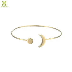 Lucky factory trendy jewelry high quality stainless steel moon shape expandable bangle bracelet