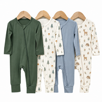 OEKO-TEX Zertifizierter Einfarbiger Casual Baby-Strampler aus Bambusfaser und Spandex, Unisex Schlafanzug mit Langen Ärmeln und Zwei-Wege-Reißverschluss