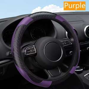 Nueva Funda de <span class=keywords><strong>Volante</strong></span> de Cuero de Poliuretano con Fibra de Carbono Universal para Accesorios Interiores de Lujo con Forro Antideslizante - Product Image 2