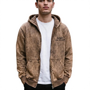 Sudadera con capucha para hombre, estilo vintage, con lavado ácido, cremallera completa, oversize, bordada, estilo urbano, informal, con bolsillos canguro - Product Image 1