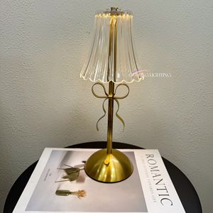 Cross-border trending crystal table <b>lamp</b>, restaurant light luxury ambient light, retro bedroom bedside bow USB rechargeable - Product Image 3