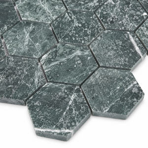 Mosaico Hexagonal de Mármol Verde Oscuro, Mosaico de Mármol Verde para Pared, Mosaico de Mármol Hexagonal Montado en Malla - Product Image 3
