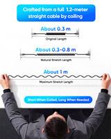 Cable de Datos SUNGUY Tipo-C de Carga Rápida de 18W, Cable USB C de Ángulo Recto, Cable USB Retráctil para Teléfono Móvil, Banco de Energía y Uso en Automóvil