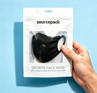 Pochette blanche personnalisée à fermeture éclair avec trou de suspension et fenêtre transparente, sac d'emballage en plastique refermable imprimé avec logo pour masque facial de sport