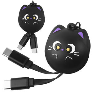 Cable de Carga Rápida Retráctil Black Cat de 60W, Cable de Datos USB-C a C Multifuncional Universal de 60W para Teléfono y Portátil - Product Image 1