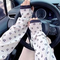 Sarung Tangan Panjang C-6655 Motif Bunga Musim Panas Bahan Sutra Es Pelindung UV Pelindung Lengan Pelindung Tangan