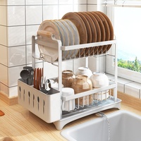 Égouttoir à vaisselle métallique robuste et détachable, design à deux niveaux avec boîte à couverts, étagère de rangement pour vaisselle de cuisine