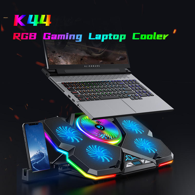 ORANGLES 5-Fan RGB Gaming Laptop Cooling Pad | Dual USB Powered Notebook Cooler, Adjustable Stand Riser for 15.6"-17" Laptops, PC Heatsink (Kuwait) - detailed closeup view - illustrating benefits - Image 3 of 6 | created for all | Shop 5-Fan RGB Gaming Laptop Cooling Pad | Dual USB Powered Notebook Cooler, Adjustable Stand Riser for 15.6"-17" Laptops, PC Heatsink (Kuwait) North Carolina | Free Shipping ORANGLES