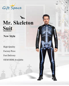 Tuta Aderente da Uomo con Stampa Teschio, Body Intero per Adulti con Stampa Digitale 3D, Costume da Scheletro - Product Image 3