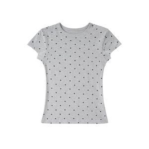 RUICHI T-shirt femme 230GSM à pois, coupe ajustée, manches courtes, col rond, élégant et décontracté - Product Image 5