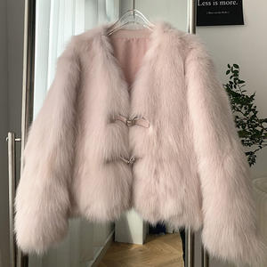 Giacche in <span class=keywords><strong>Pelliccia</strong></span> Corta con Scollo a V in Colori Pastello, Elegante <span class=keywords><strong>Cappotto</strong></span> in <span class=keywords><strong>Pelliccia</strong></span> di Volpe per <span class=keywords><strong>Donna</strong></span> Invernale - Product Image 5