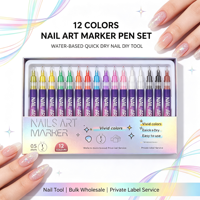 Ensemble de 12 marqueurs pour nail art à séchage rapide à base d'eau, outil de beauté pour les ongles, vente en gros, logo personnalisé, service d'étiquetage privé