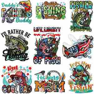 Nuevo parche termoadhesivo bordado con diseño de pesca en el mar para papá pescador, ideal para decorar bolsos y ropa. - Product Image 1
