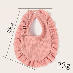Celemek bayi kualitas tinggi dengan tepi lipit 100% katun kasa renda penutup kancing Bib pola Solid bayi baru lahir liur tumbuh gigi - Product Image 6