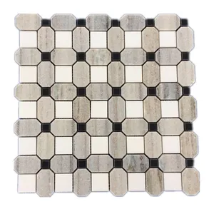 New Design Wooden Crystal Mixed White Marble Rhombus Mosaic Floor Wall Tile Interior