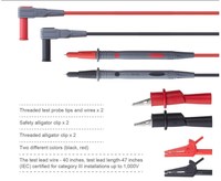 Kit de cables de prueba para multímetro digital de 20A 1000V con pinzas de cocodrilo y puntas de aguja, kit de probador de voltímetro