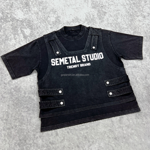 เสื้อยืดดีไซน์เนอร์สีดำคุณภาพสูง เนื้อผ้าหนา พร้อมเสื้อกล้ามทรงบ็อกซี่ ล้างสีแบบแอซิดวอช ผู้ผลิตเสื้อยืดวินเทจสไตล์ดิสเทรส - Product Image 1