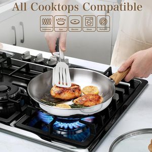 High Quality No Coating Wooden <b>Handles</b> Gas 6-Piece Triply Induction Bottom Stainless Steel Frying <b>Pan</b> Cookware Set - Product Image 3