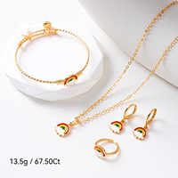 Ensemble de bijoux fantaisie arc-en-ciel mignon pour filles, quatre pièces, étanche, collier, boucles d'oreilles, bague, bracelet, vente en gros
