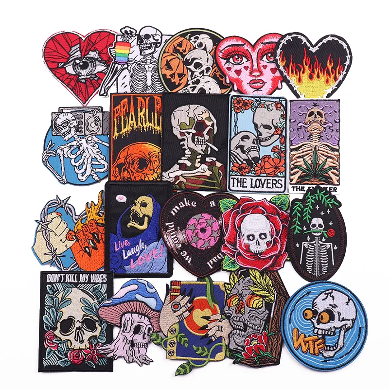 Patch de broderie Punk pour vêtements patchs de Logo personnalisé crâne squelette fer sur patchs accessoires de bricolage