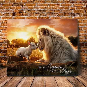 Peinture sur toile en sa présence il y a la paix Lion et agneau Art mural Impressions sur toile - Product Image 4