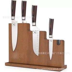 Wooden Magnetic Knife Holder 4pcs Stainless Steel Knife Block <b>Desktop</b> Storage Rack For Kitchen Use - Product Image 1
