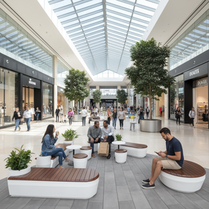 ชุดโต๊ะม้านั่งกลางแจ้ง GRC แข็งแรงทนทานทันสมัยและไม้สัก สำหรับพื้นที่สาธารณะ ลานพักผ่อนเชิงพาณิชย์-4 ที่นั่ง - Product Image 5