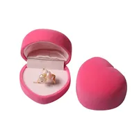 Caja de regalo en forma de corazón de terciopelo, embalaje de anillo de flocado rosa, bonita funda de joyería de melocotón