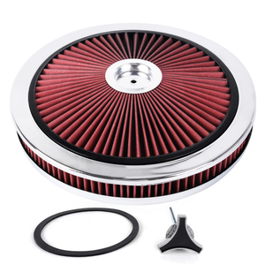 14 Zoll x 2 Zoll verchromter, waschbarer, runder, roter Luftfilter-Set, High-Flow-Luftfilter für SBC BBC - Product Image 1