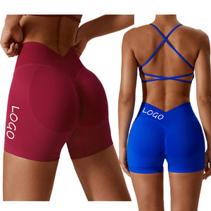 Yoke Sportswear – Nouveaux ensembles de sport <span class=keywords><strong>pour</strong></span> femmes : <span class=keywords><strong>soutien</strong></span>-<span class=keywords><strong>gorge</strong></span> <span class=keywords><strong>dos</strong></span> nu et short froncé sans couture <span class=keywords><strong>pour</strong></span> <span class=keywords><strong>le</strong></span> yoga et la gym - Product Image 2