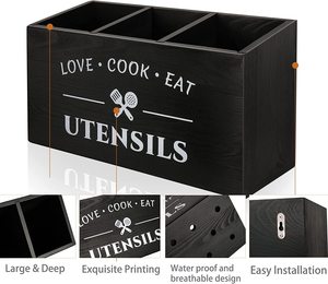 Support de rangement multifonctionnel moderne en bois noir à <span class=keywords><strong>3</strong></span> niveaux pour ustensiles de cuisine, vaisselle et bols, gain de place - Product Image 3